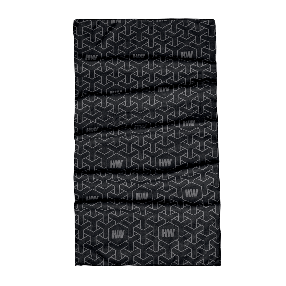 Bandana multifuncional GERF SAFETY sin costuras en color negro y gris con patrón geométrico para actividades outdoor.