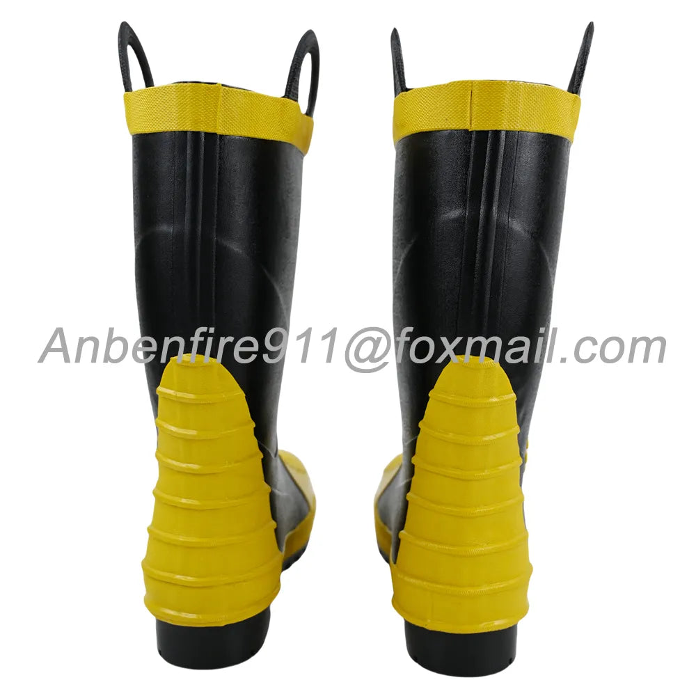Botas de Goma para Bomberos Certificadas EN15090 con Cabeza y Suela de Acero y Parte Superior Corrugada (RJX-AB-25B)