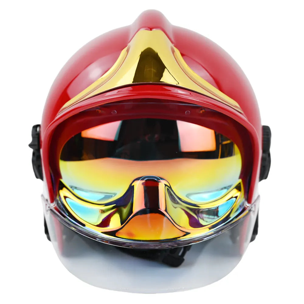 Casco de Bombero Estilo Doble Gafas de Cara Completa Europa ANBEN FIRE F1 con Visor Dorado (AB-F1AG)