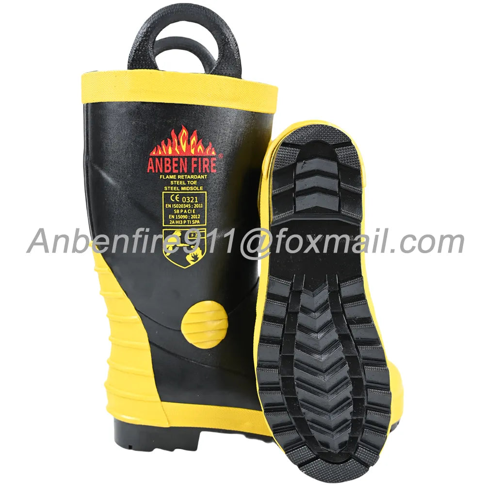 Botas de Goma para Bomberos Certificadas EN15090 con Cabeza y Suela de Acero y Parte Superior Corrugada (RJX-AB-25B)