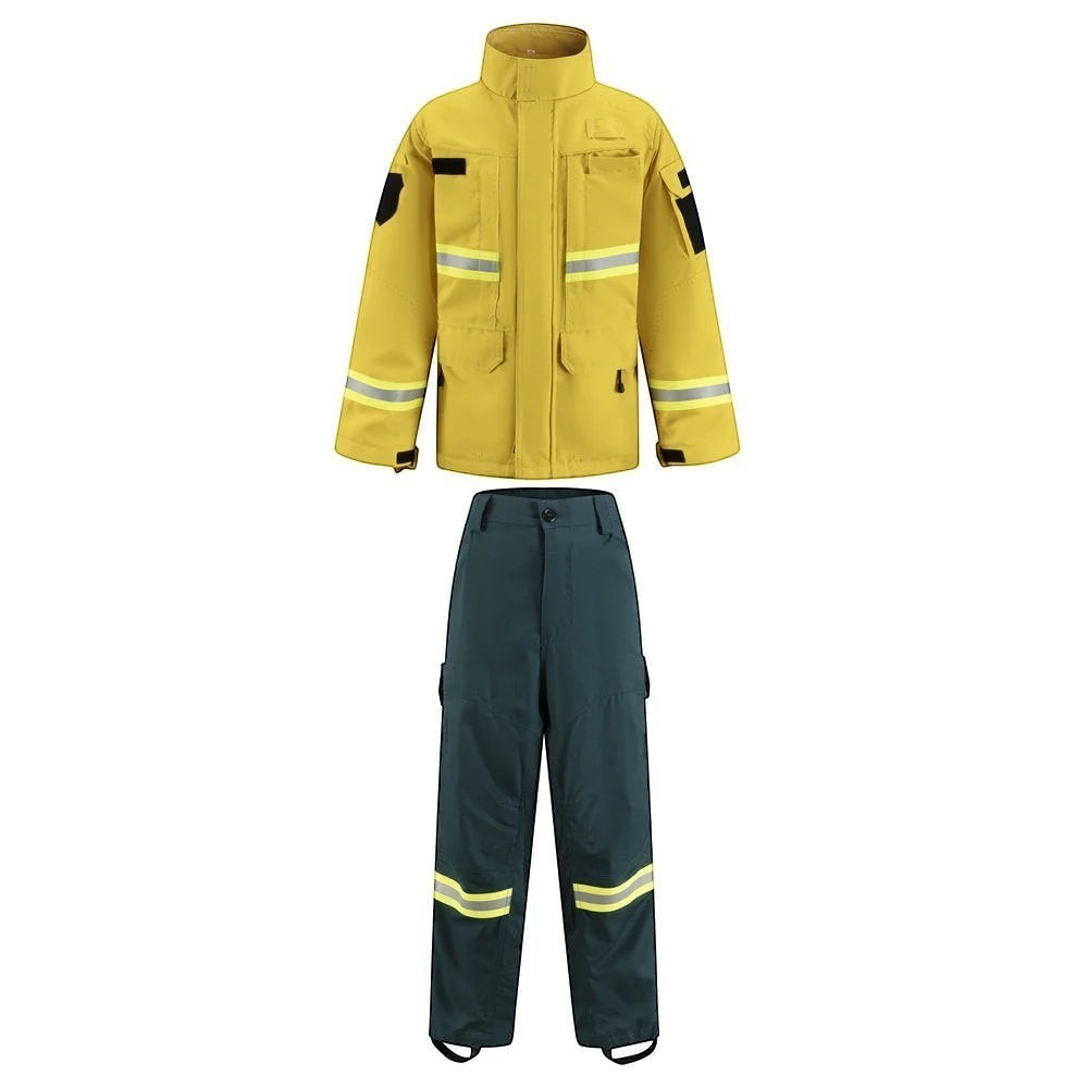 Traje de combate forestal GERF SAFETY en amarillo y verde con bandas reflectantes 3M y tejido ignífugo Nomex IIIA