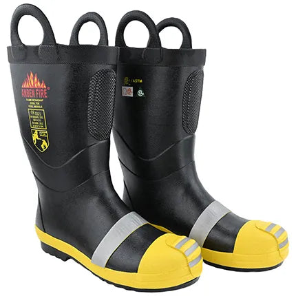 Nuevo Estilo Negro Resistente Certificado EN15090 con Cabeza de Acero y Suela de Acero Botas de Goma para Bomberos (RJX-AB-BF01)