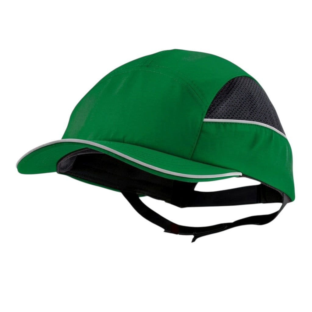 Gorra de seguridad GERF SAFETY All season en color verde con ventilación lateral, visera de 5 cm y bandas reflectantes