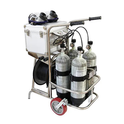 GERF®Carrito de cilindros de fibra de vidrio de carbono de 6.8L*4 fuente móvil de aire certificada EN137 SCBA 50m