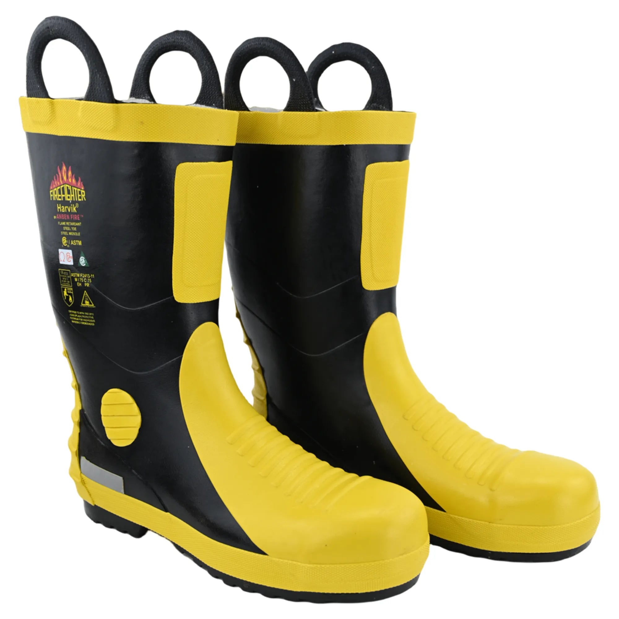 Botas de Goma para Bomberos Certificadas EN15090 con Cabeza y Suela de Acero con Tiras Reflectoras (RJX-AB-25)