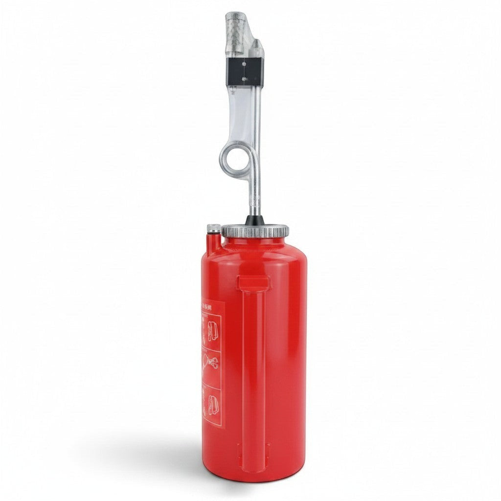 Antorcha de goteo GERF SAFETY de 3L en acero rojo con válvula antirretroceso para quemas controladas forestales.