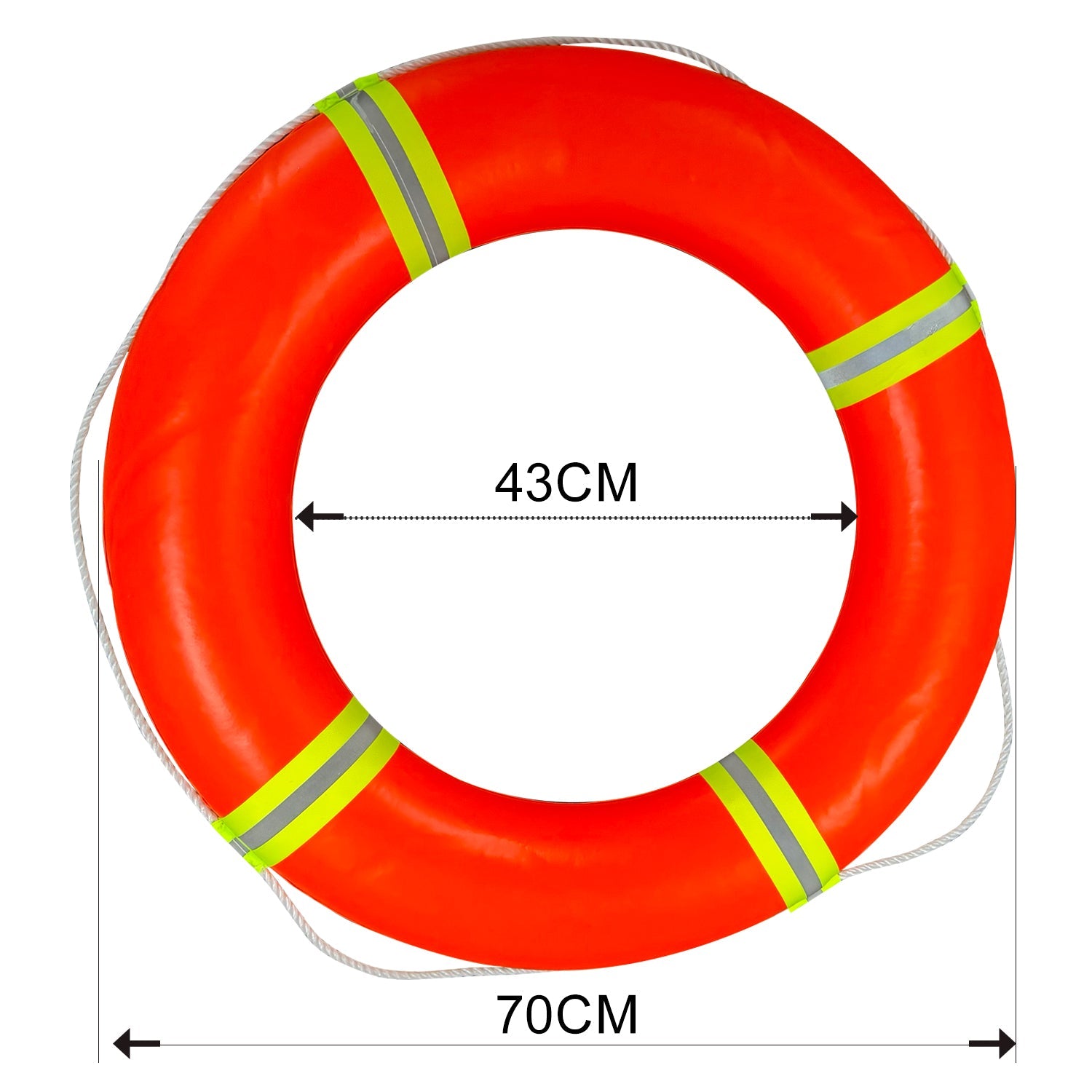 Aro salvavidas GERF SAFETY de 700 mm en color naranja brillante con bandas reflectantes y cuerda de seguridad.