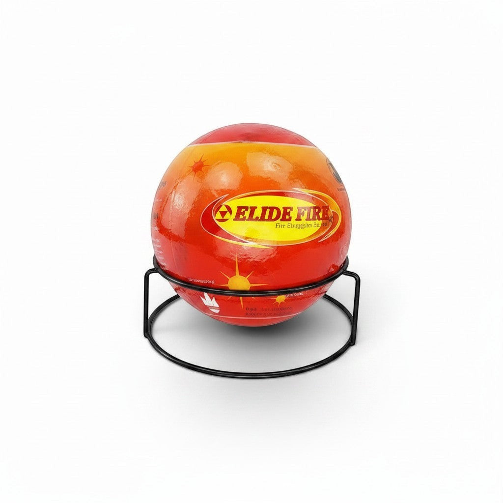 Bola extintora automática GERF SAFETY de color naranja con soporte metálico para prevención de incendios