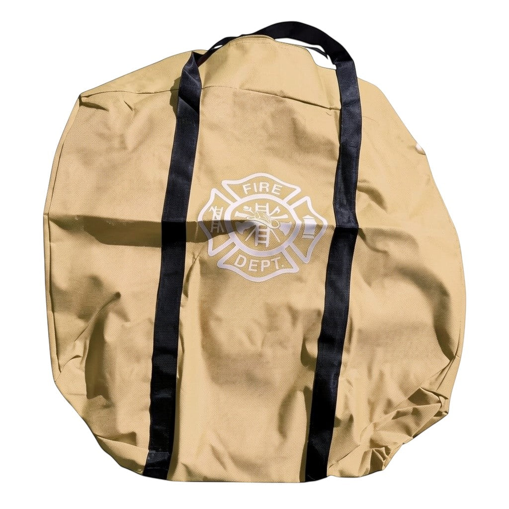 Bolsa de transporte GERF SAFETY color caqui para equipo de bomberos con logo impreso y asas negras resistentes