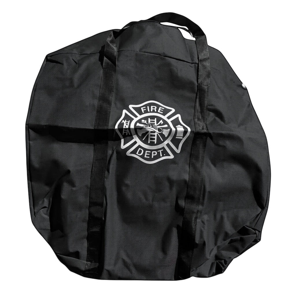 Bolsa de transporte redonda negra GERF SAFETY para equipo de bomberos con logo Fire Dept impreso en nylon resistente