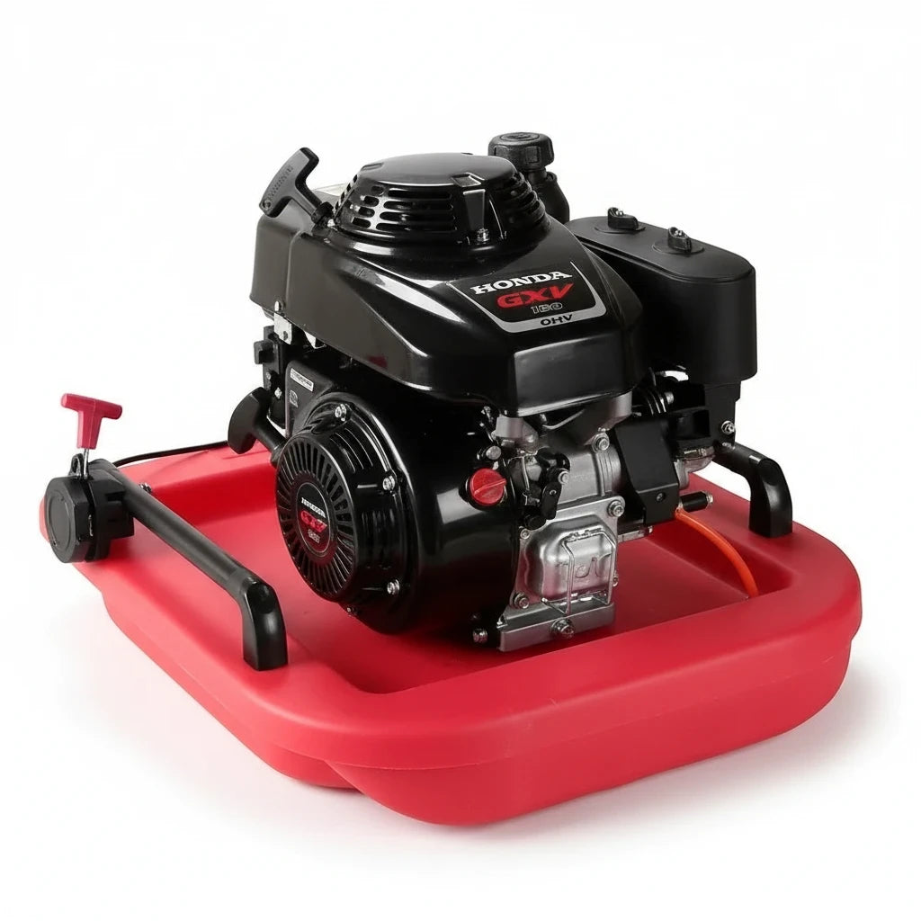 Bomba flotante contra incendios GERF SAFETY con motor Honda GXV160, base roja y motor negro, diseño compacto y ligero.