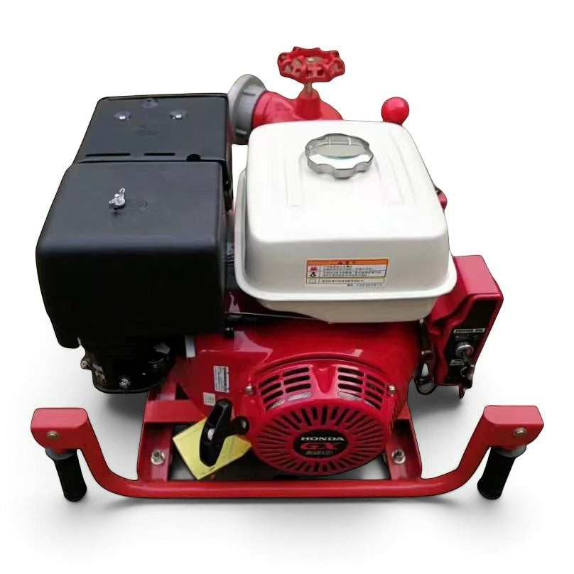 Bomba portátil contra incendios GERF SAFETY con motor Honda GX390 de 13HP, diseño compacto en color rojo y blanco.
