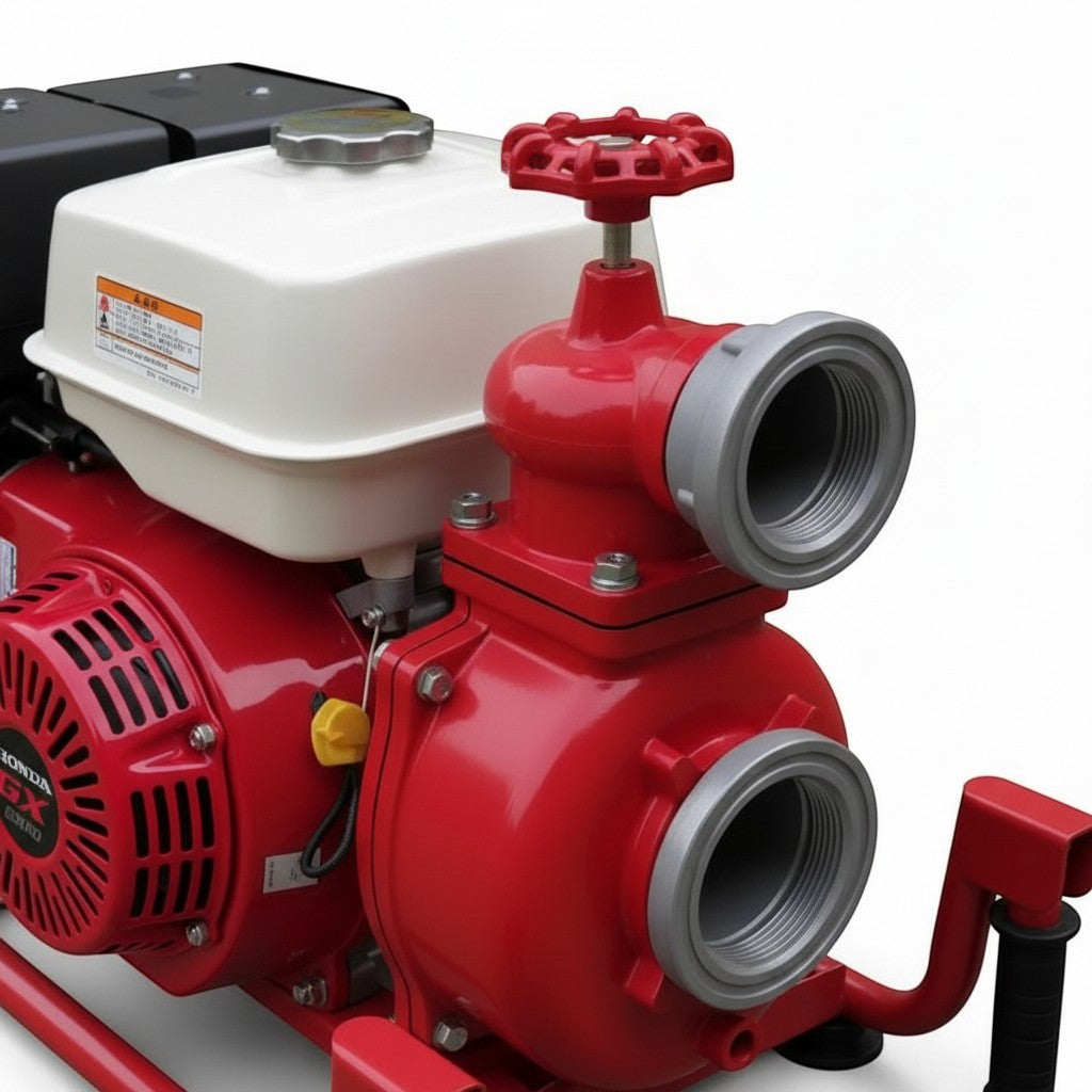 Bomba contra incendios portátil GERF SAFETY con motor Honda GX390 de 13HP, diseño compacto en color rojo y blanco.