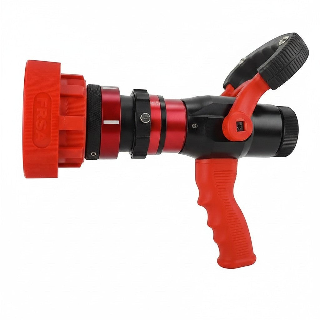 Boquilla multifuncional GERF SAFETY de aluminio rojo para manguera de bomberos con mango ergonómico y parachoques