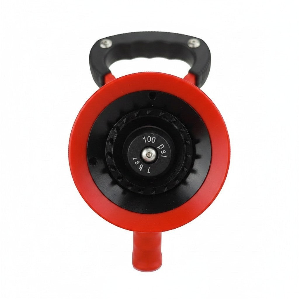 Boquilla multifuncional GERF SAFETY para manguera de bomberos en aluminio rojo con mango ergonómico y ajuste de presión