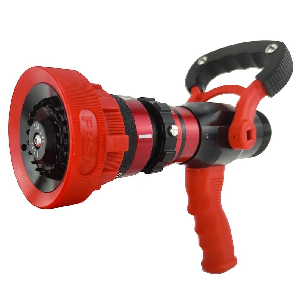 Boquilla multifuncional GERF SAFETY de aluminio rojo para manguera de bomberos con mango ergonómico y ajuste de caudal