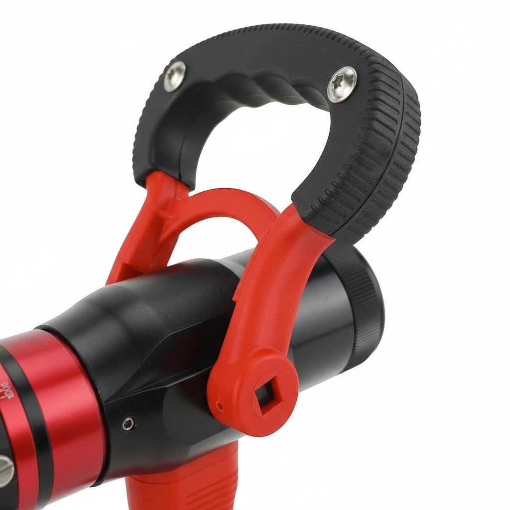 Boquilla multifuncional GERF SAFETY de aluminio rojo y negro con mango ergonómico de ABS para mangueras de bomberos