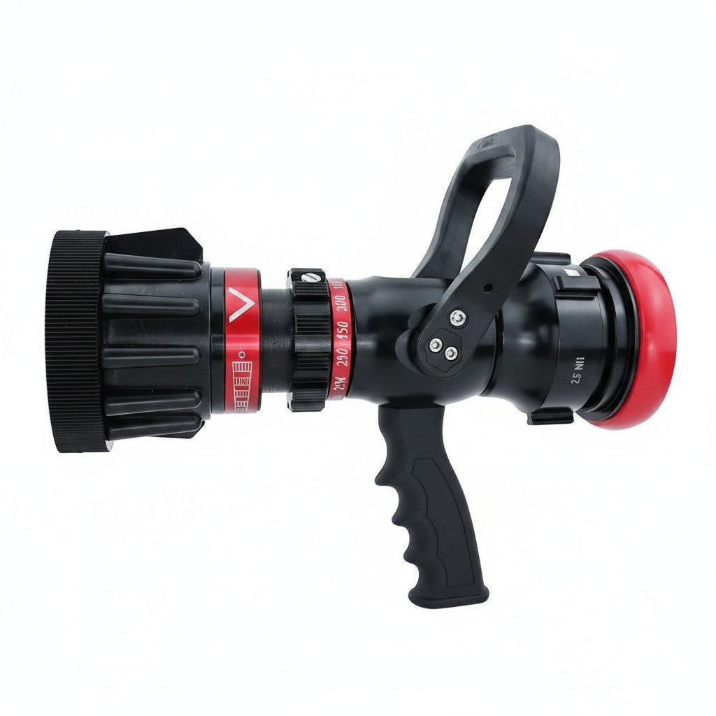 Boquilla de gran caudal GERF SAFETY de aluminio anodizado con mango tipo pistola y selector de flujo ajustable.