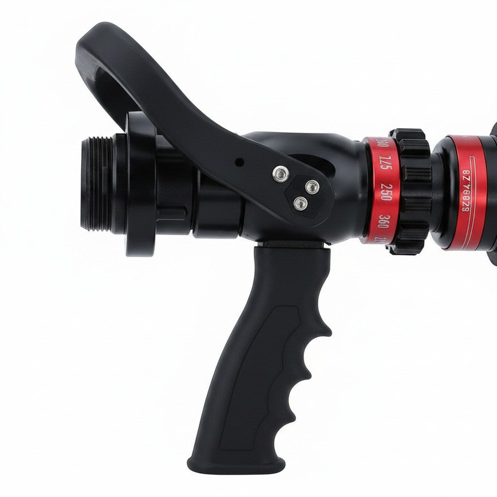 Boquilla multifuncional GERF SAFETY de aluminio anodizado negro con mango ergonómico y selector de caudal ajustable