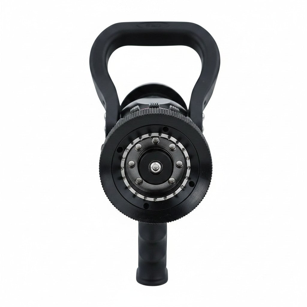 Boquilla de manguera de bomberos GERF SAFETY negra de aluminio anodizado con mango ergonómico y dientes de acero