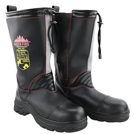 Botas de bombero negras GERF SAFETY Ironclad Fire de cuero ignífugo con punta de aluminio y detalles reflectantes.