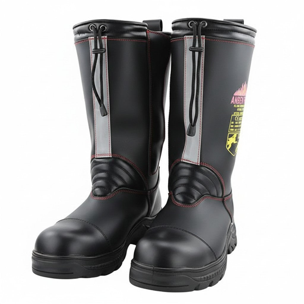 Bota de bombero GERF SAFETY Ironclad Fire negra de cuero ignífugo con punta de aluminio y cierre de cremallera rápida