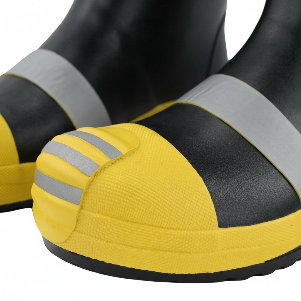 Bota de bombero GERF SAFETY negra y amarilla con punta reforzada, suela de acero y franja reflectante de alta visibilidad
