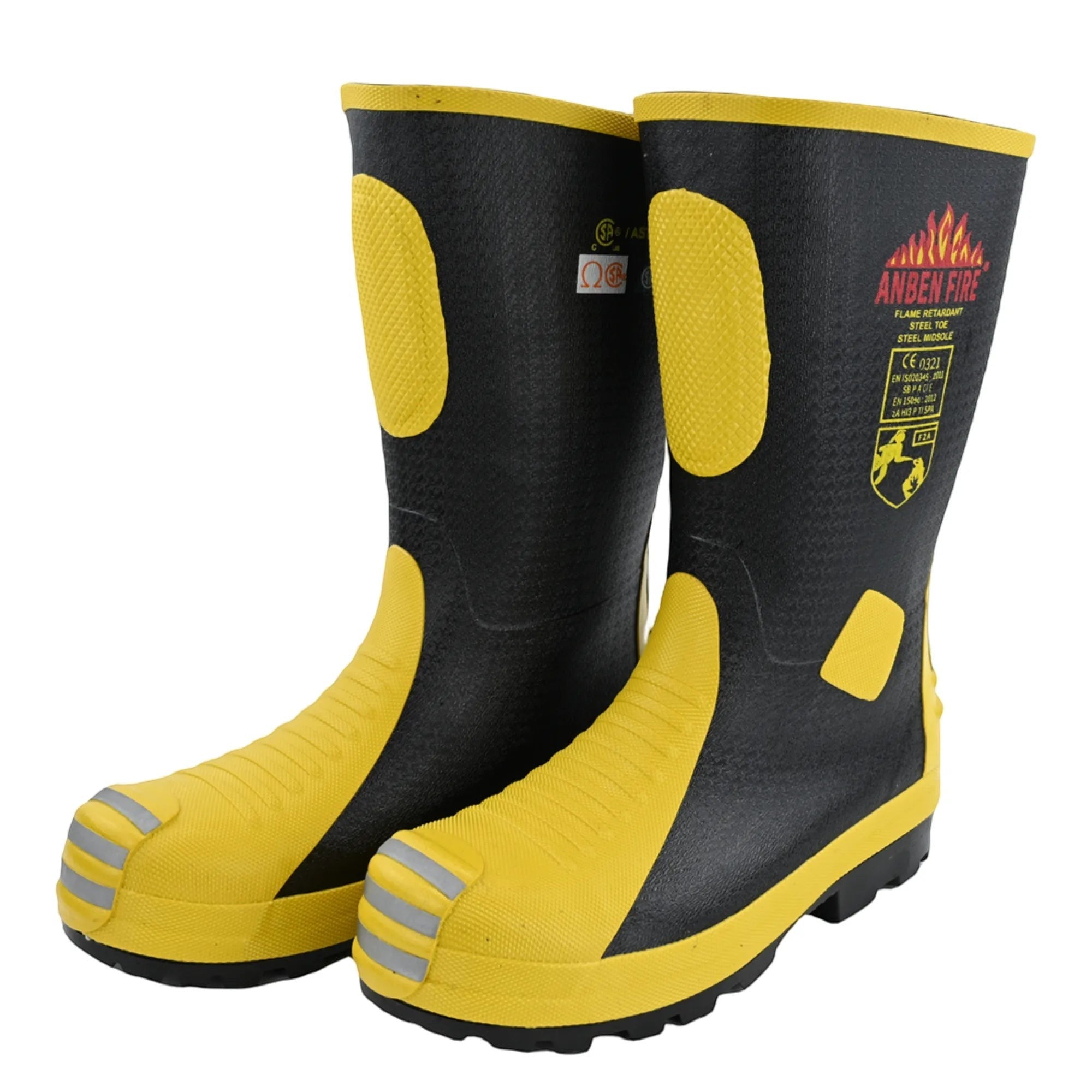 Botas de bombero GERF SAFETY negras y amarillas con punta y suela de acero, certificadas EN15090 y resistentes al fuego