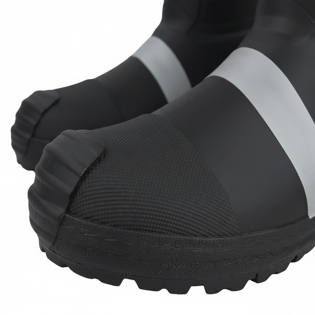 Botas de bombero GERF SAFETY de caucho negro con puntera reforzada y bandas reflectantes para alta visibilidad