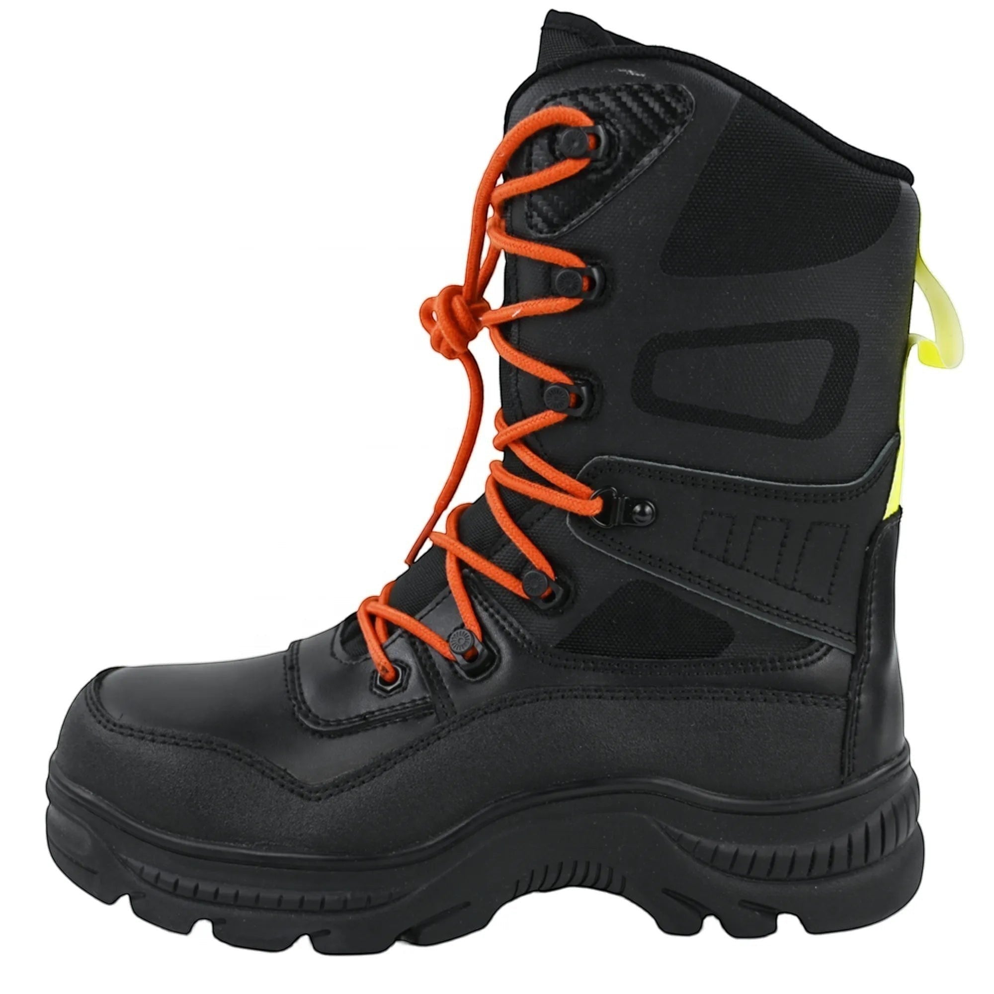 Botas de bombero GERF SAFETY negras de cuero ignífugo con cordones naranjas, puntera reforzada y suela antideslizante