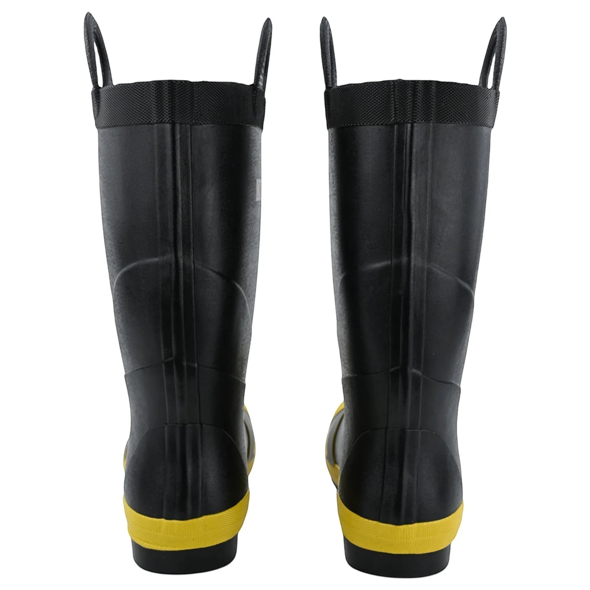 Botas de bombero GERF SAFETY negras con suela amarilla, asas integradas y diseño resistente certificado EN15090