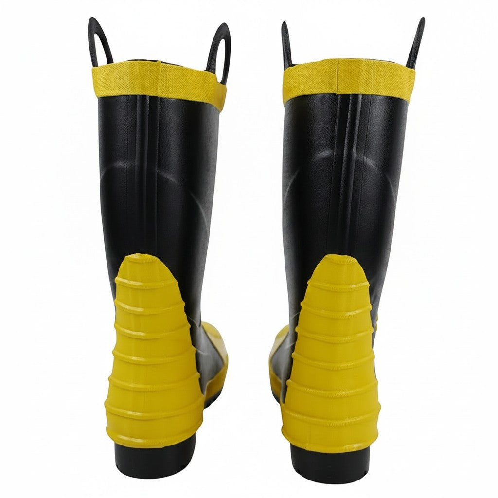 Botas de bombero GERF SAFETY negras y amarillas de goma con refuerzo en el talón y asas para facilitar el calzado