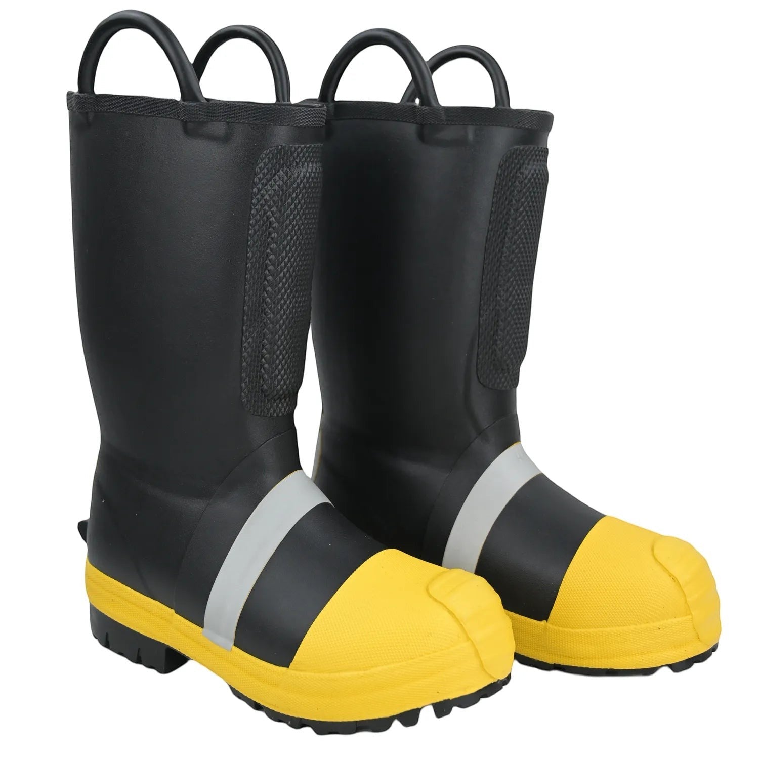 Botas de bombero GERF SAFETY negras y amarillas con puntera reforzada, resistentes al calor y certificadas NFPA1971.