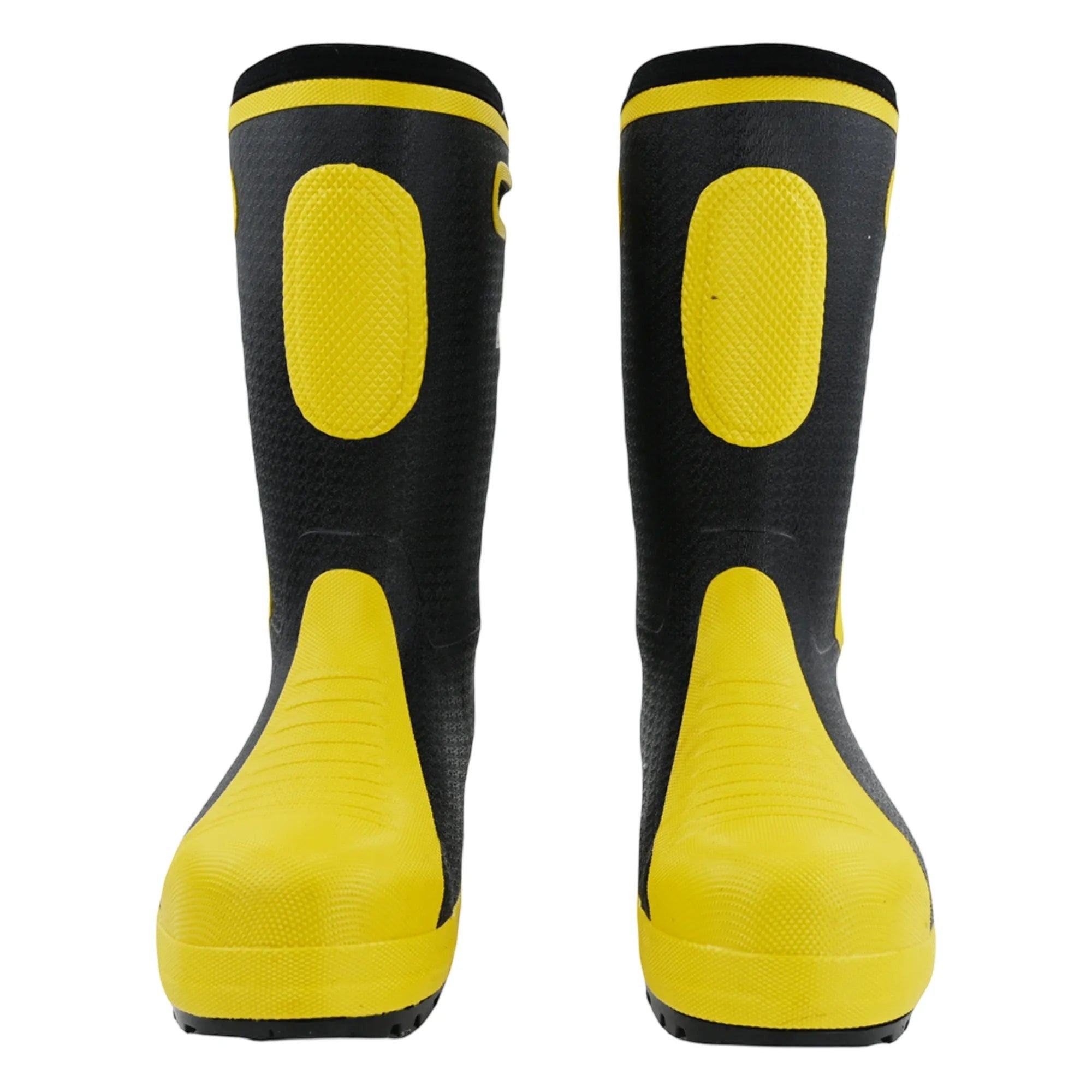 Botas de bombero GERF SAFETY de goma negra y amarilla con puntera de acero y suela antideslizante certificadas EN15090