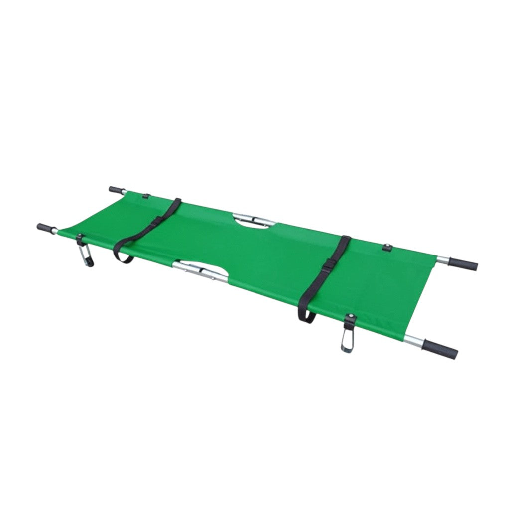 Camilla de rescate plegable GERF SAFETY en color verde, fabricada en aleación de aluminio con lona reforzada.