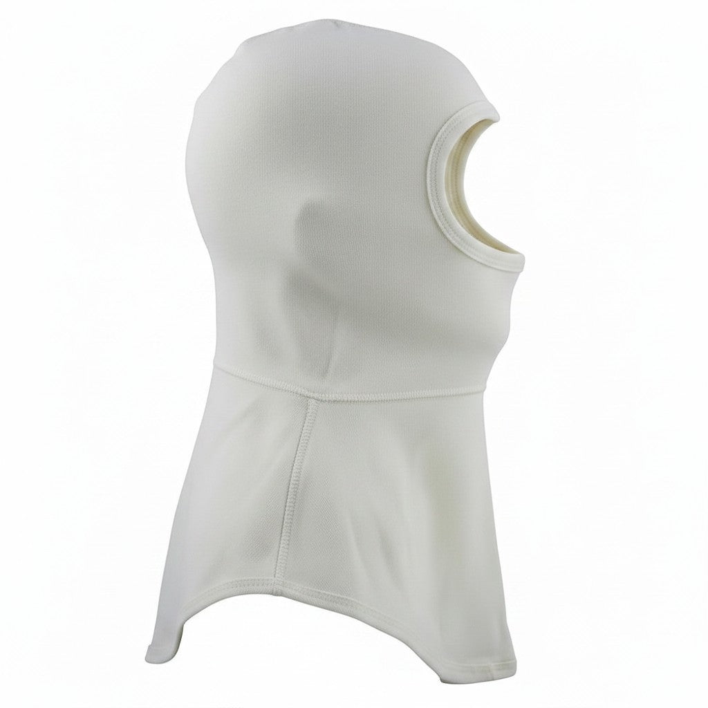 Capucha ignífuga GERF SAFETY de doble capa Nomex IIIA en color blanco, diseñada para protección de bomberos EN13911.