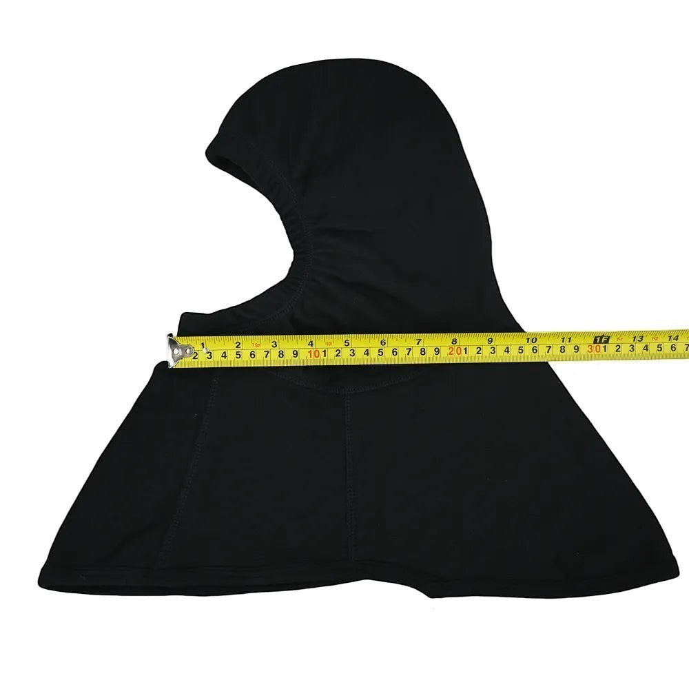Capucha ignífuga GERF SAFETY de doble capa Nomex IIIA en color negro con cinta métrica para mostrar dimensiones