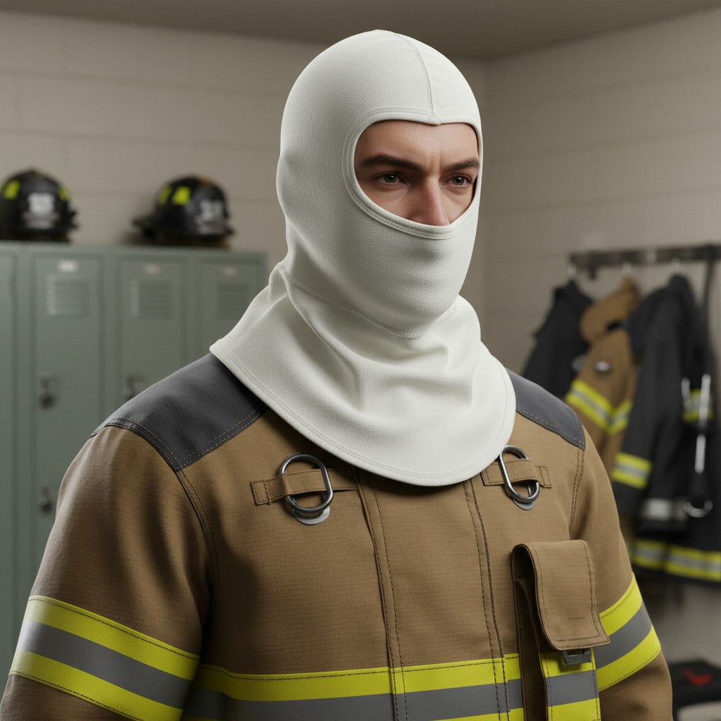 Capucha de bombero GERF SAFETY de doble capa Nomex IIIA color blanco con protección para cuello y hombros