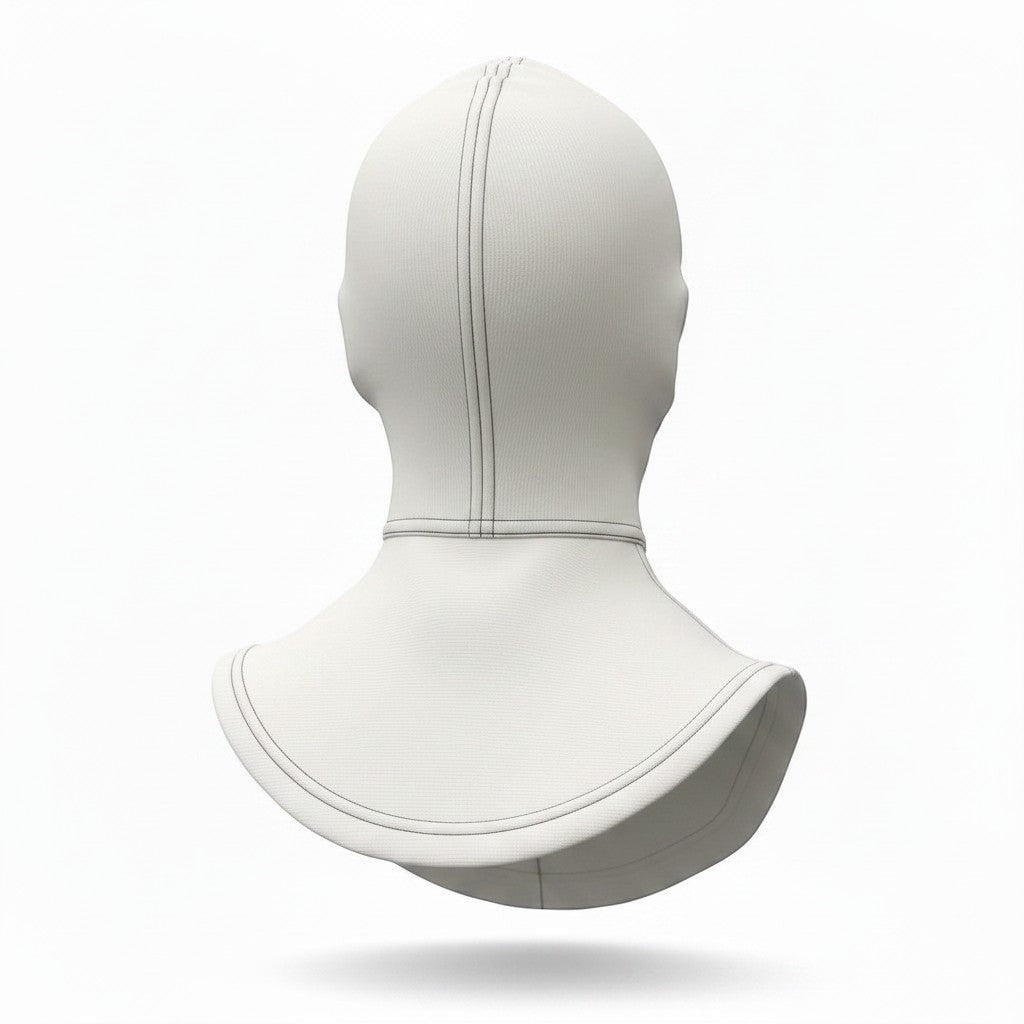 Capucha ignífuga GERF SAFETY de aramida blanca con doble capa y diseño ergonómico para protección de cuello y cabeza
