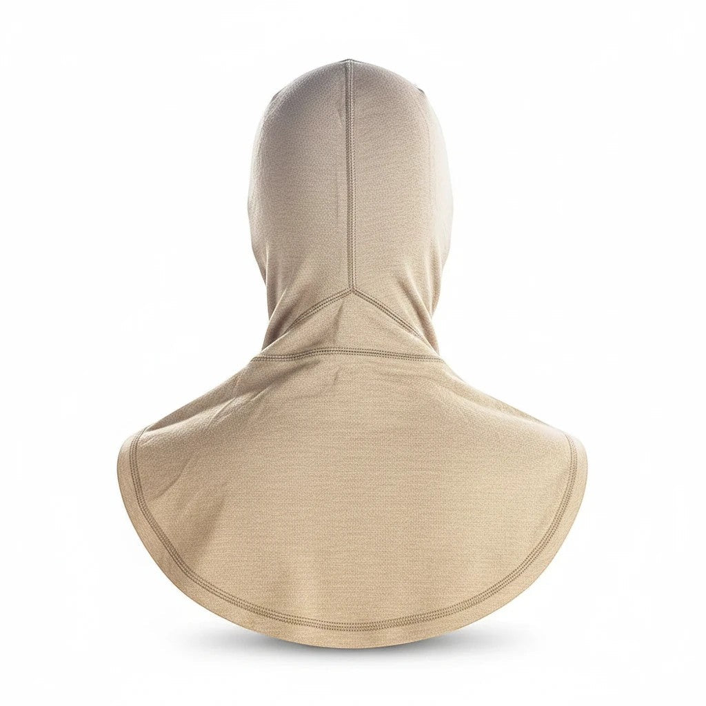 Capucha ignífuga GERF SAFETY de doble capa Nomex IIIA en color beige, vista trasera para protección de bomberos.