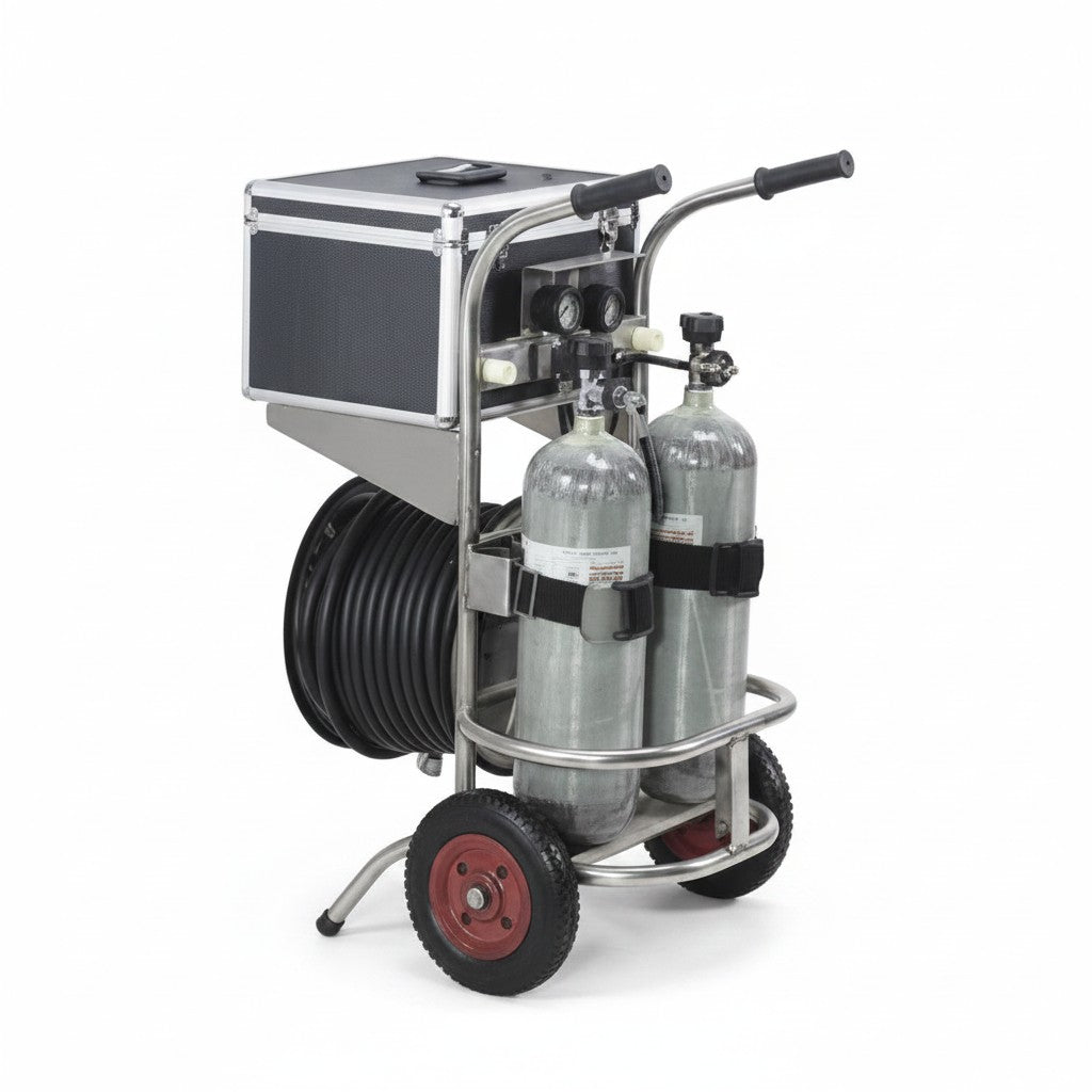Carrito de aire comprimido GERF SAFETY con doble cilindro de fibra de carbono para rescate y uso industrial