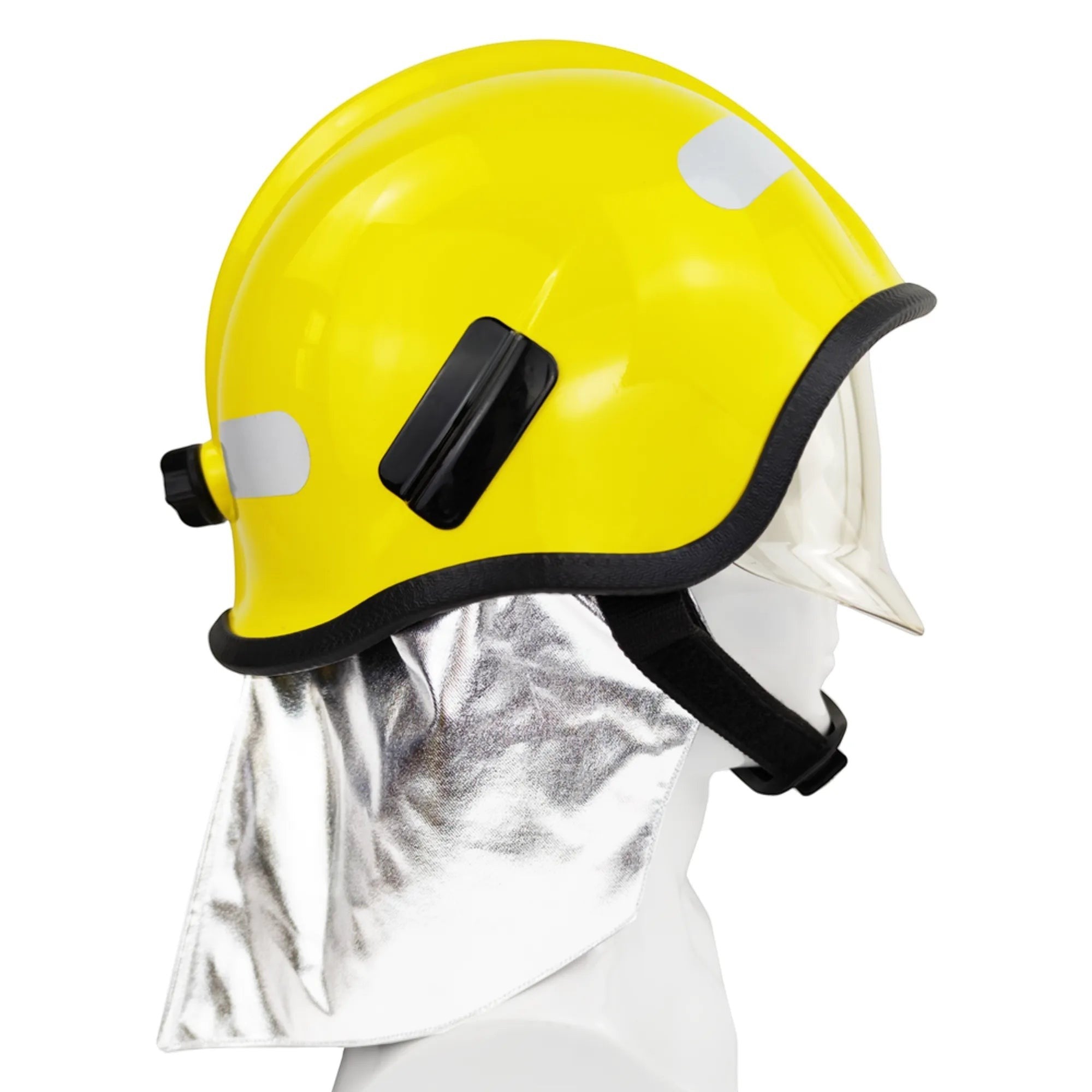 Casco de bombero GERF SAFETY amarillo estilo Europa con visor transparente y protector de cuello de aluminio