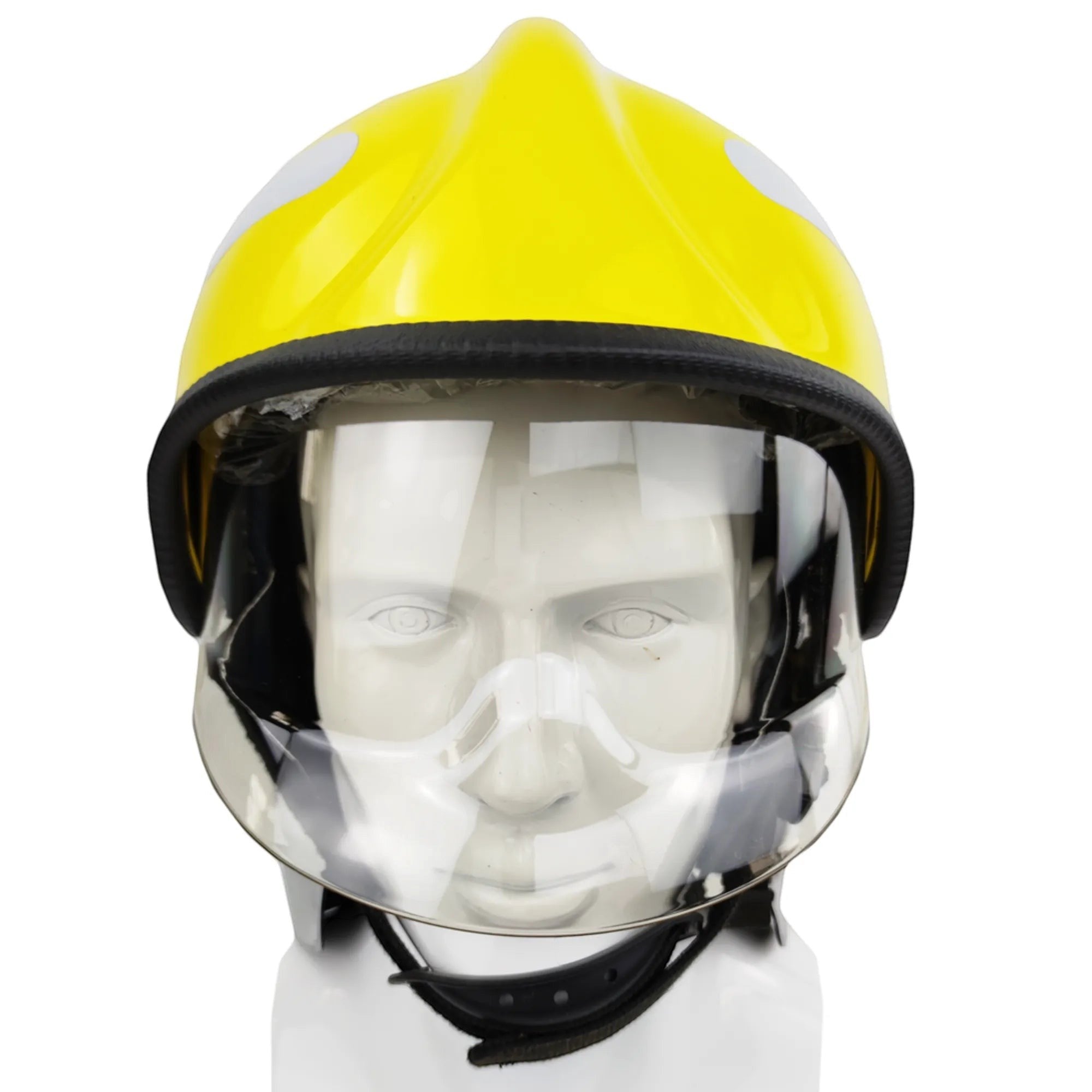 Casco de bombero GERF SAFETY estilo Europa amarillo con visor transparente de cara completa y reflectores integrados