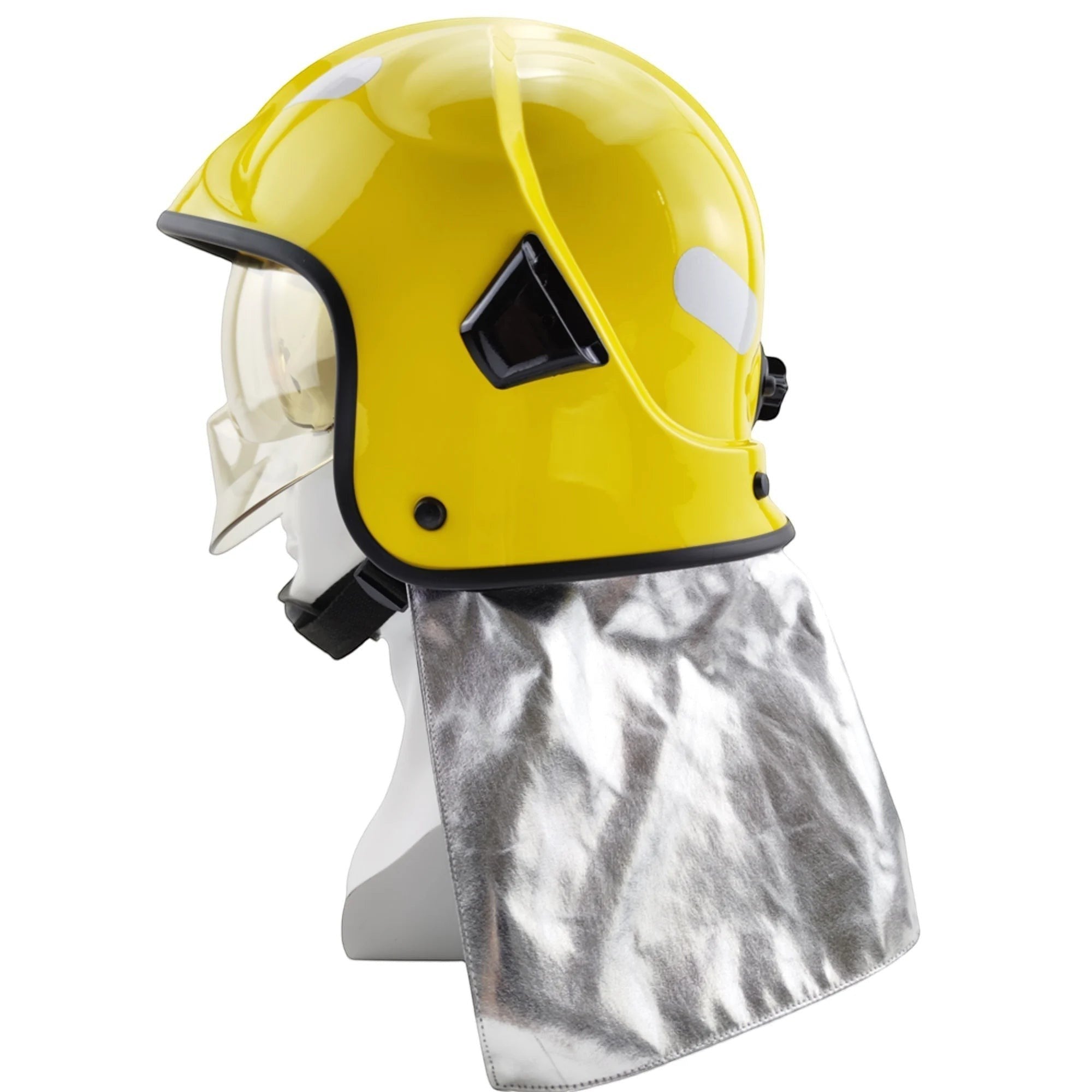Casco de bombero GERF SAFETY amarillo estilo europeo con doble visor y protector de cuello de aluminio reflectante
