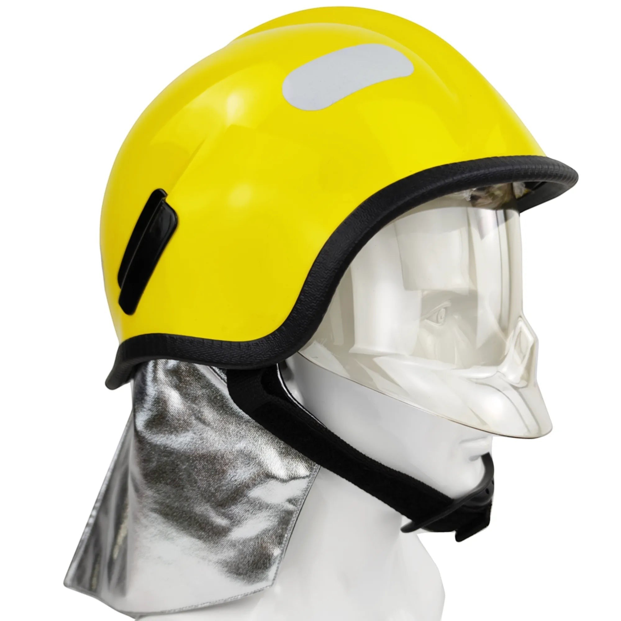 Casco de bombero GERF SAFETY 200QA amarillo estilo Europa con visor transparente y protector de cuello aluminizado