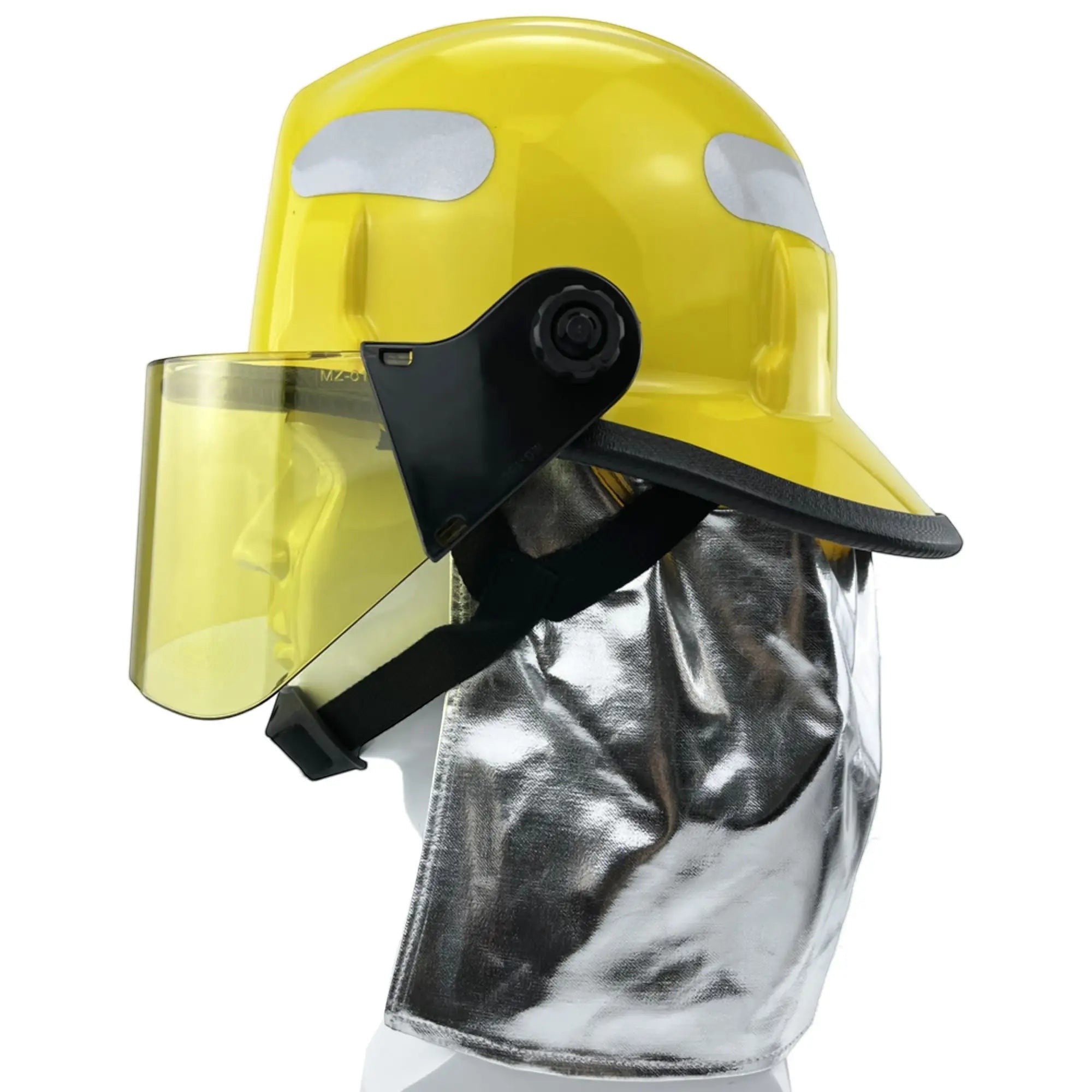 Casco de bombero GERF SAFETY estilo americano amarillo con visor PPSU y protector de cuello de aluminio reflectante