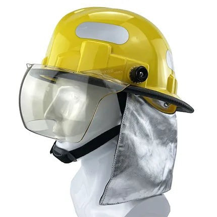 Casco de bombero GERF SAFETY estilo coreano amarillo con visor transparente y protector de cuello de aluminio