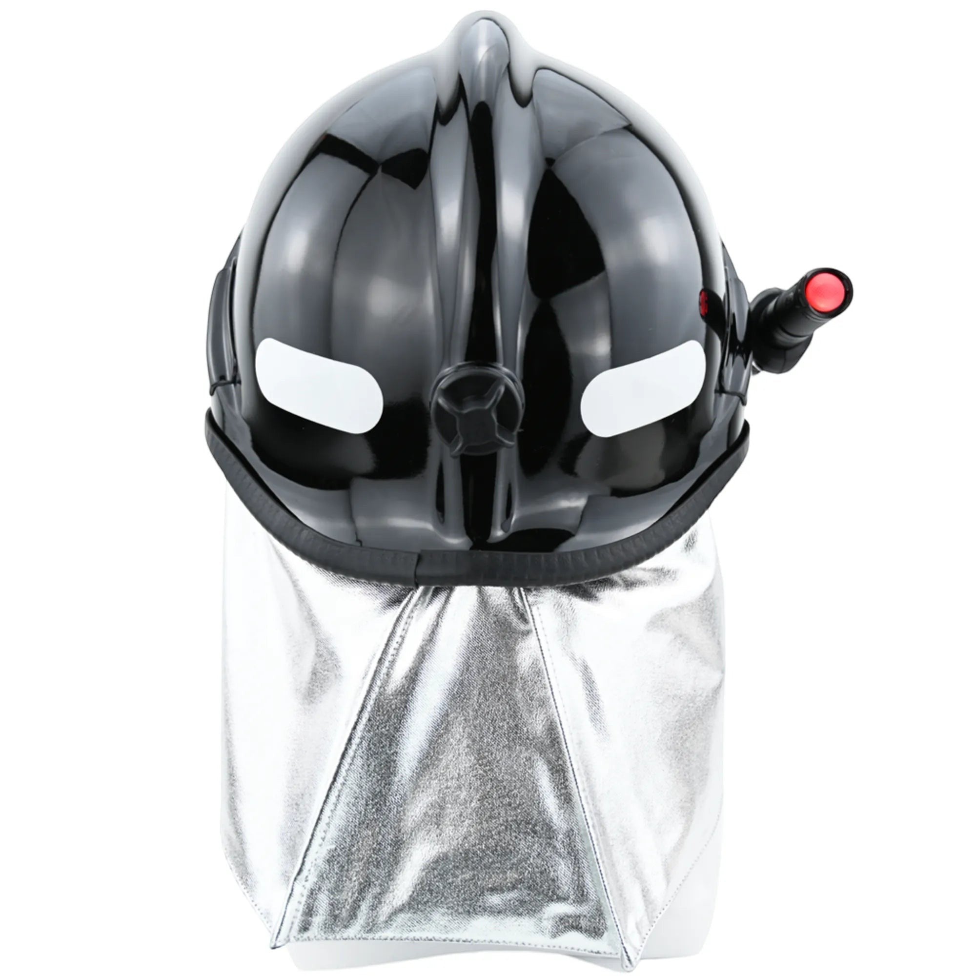 Casco de bombero GERF SAFETY 200QA estilo Europa en color negro con visor, protector de cuello aluminizado y linterna.