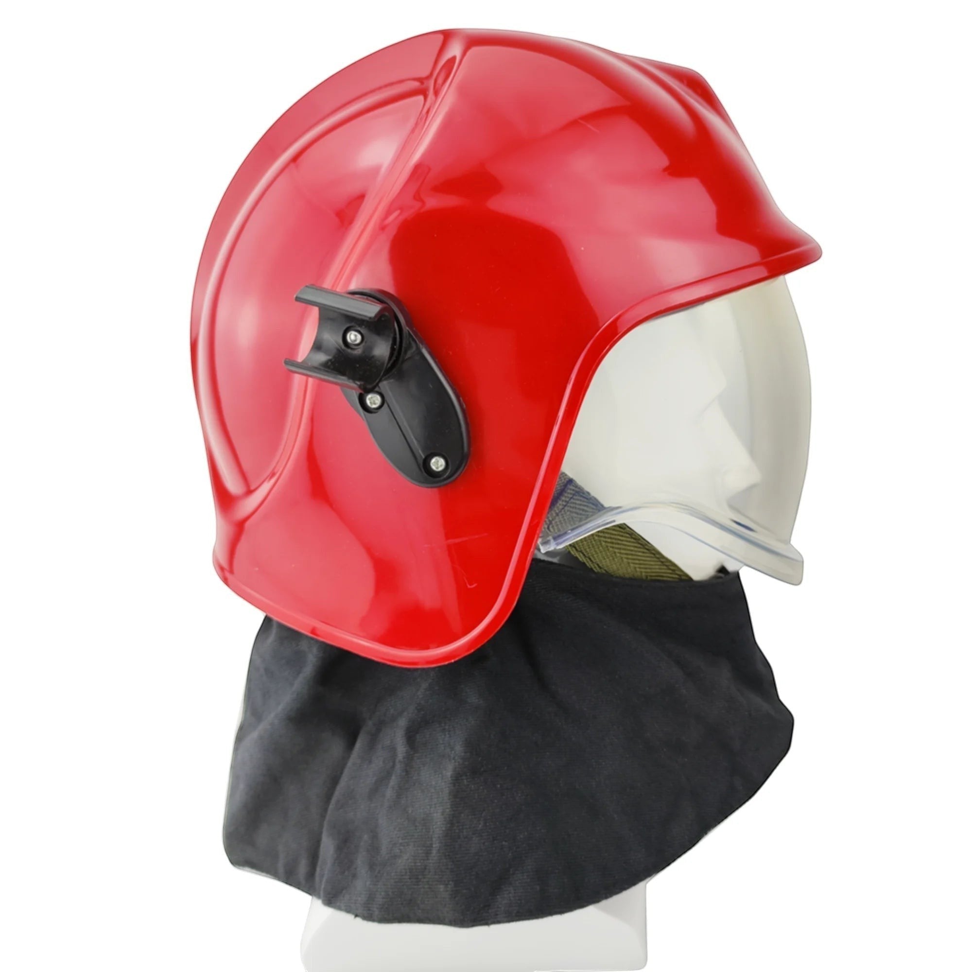 Casco de bombero rojo GERF SAFETY estilo europeo de ABS con gafas protectoras transparentes y cubrenuca de fibra FR