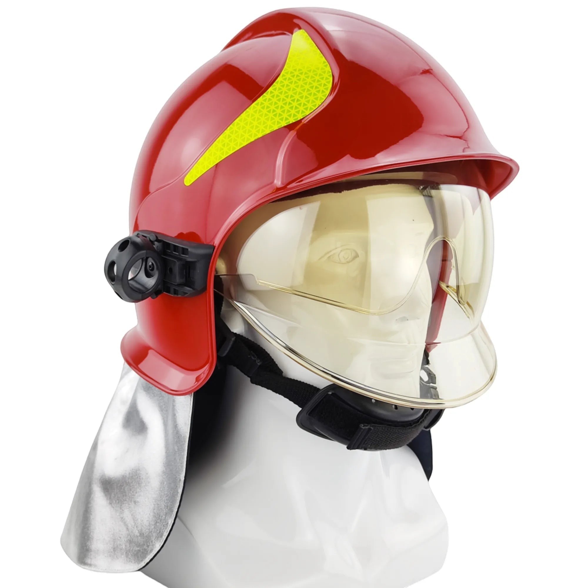 Casco de bombero GERF SAFETY A1 Calisia rojo con doble visor, protector de cuello aluminizado y reflectores 3M.